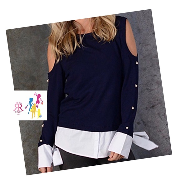 Tops - Blue & White Cut Out Top - XL